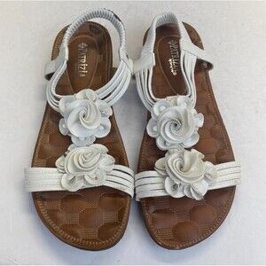 Patrizia Spring Step Womens 41/10.5 White Floral Sandals Flat Strappy Open Toe
